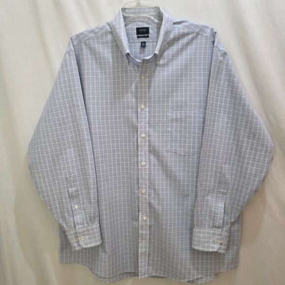 Arrow Mens Long-sleeve Button Down Dress Shirt, Light Blue Grid, 17.5, 32/33 - Picture 1 of 8